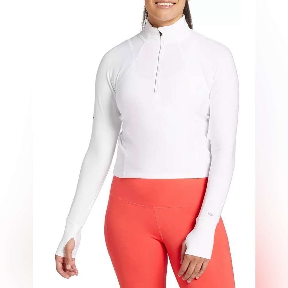 DSG Women's White Half Zip Long Sleeve Running Top